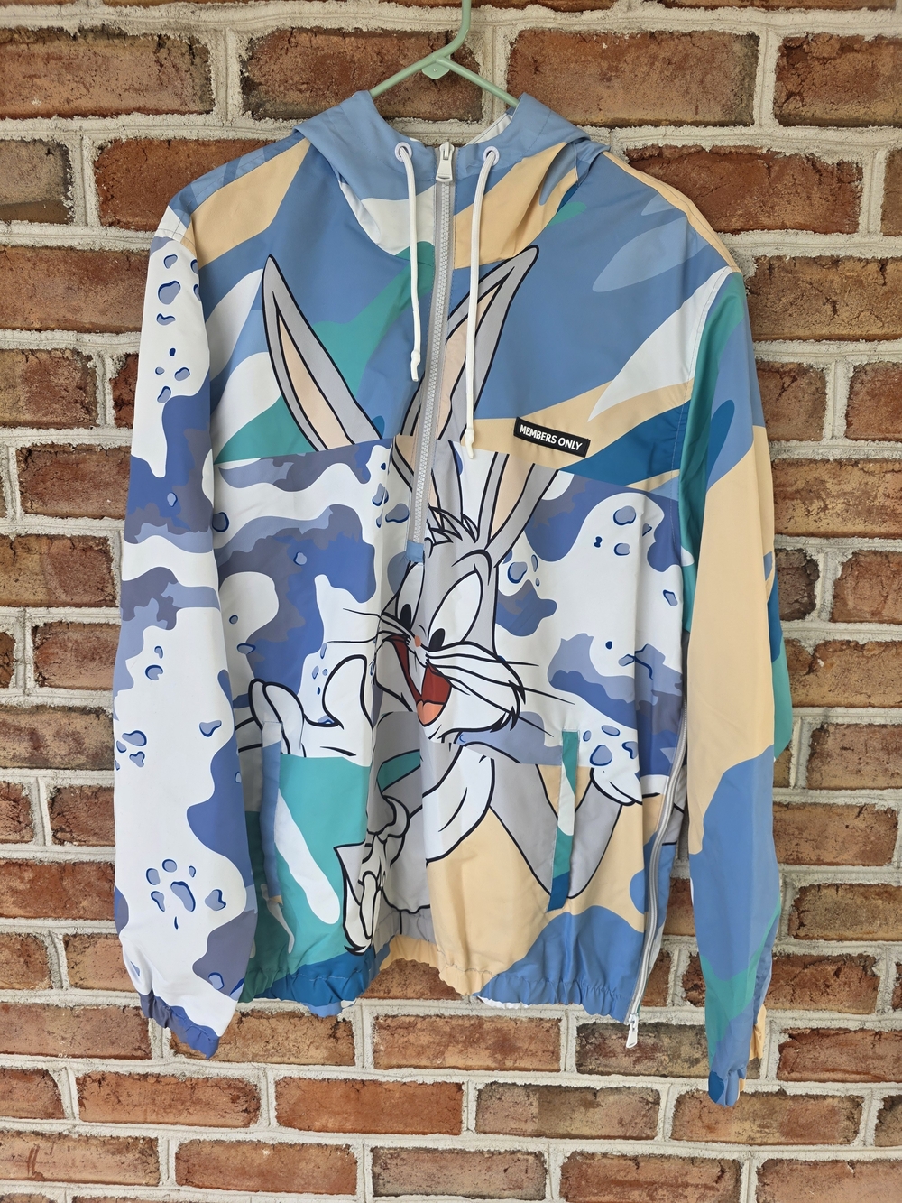 Members Only XL Bugs Bunny Mid-Weight Hooded Jacket - Blue/Tan